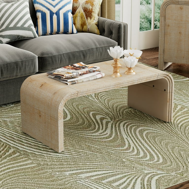 Retro Log Style Coffee Table with Curved Art Deco Design