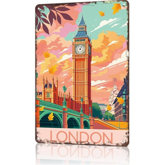 Retro London Big Ben Metal Wall Art Tin Sign 8x12 Inch for Home Office Man Cave Decor