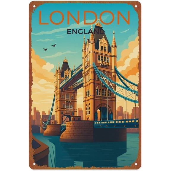 Retro London Bridge Metal Tin Wall Sign 12x8 Inches for Living Room Corridor Bathroom Bedroom Bar Office Dcor