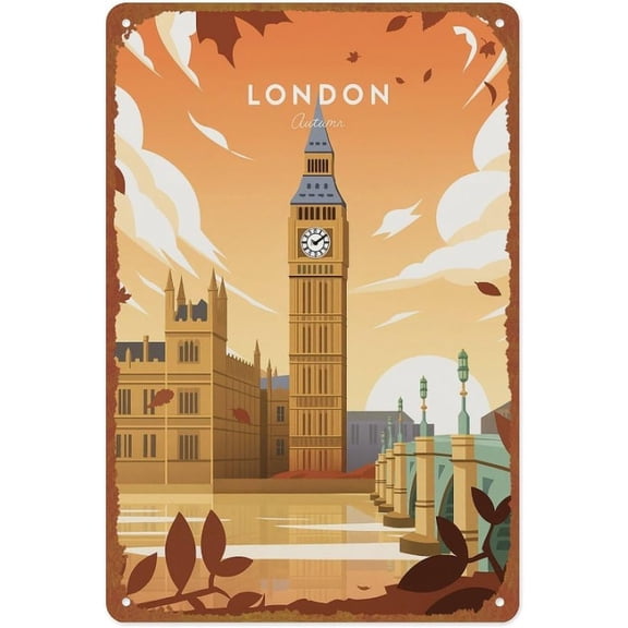 Retro London Landmark Big Ben Metal Tin Wall Sign 12x8 Inches