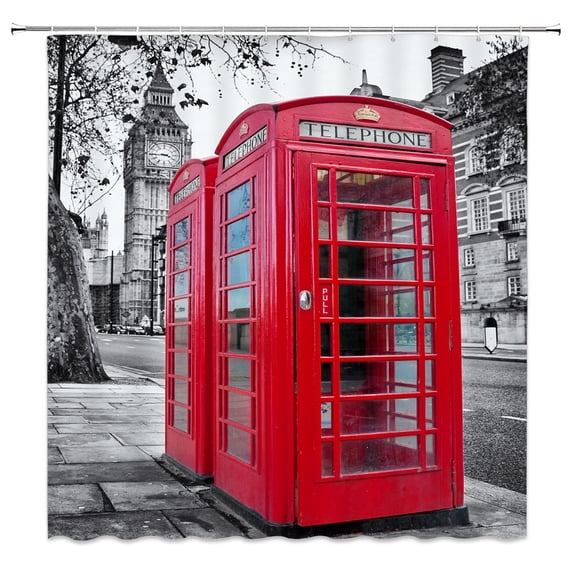 Retro London TelephBooth Bathroom Shower Curtain Big Ben Red Scenery Waterproof Polyester Fabric for Art Bathtub Home Decor
