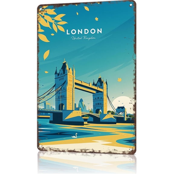 Retro London Tower Bridge Metal Wall Sign Tin Poster Decor 8x12 Inch