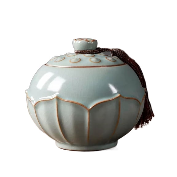 Retro Lotus Decorative Porcelain Tea Pot Chinese Ceramic with Lid Loose Tea Sugar Ginger Coffee Bean Jar