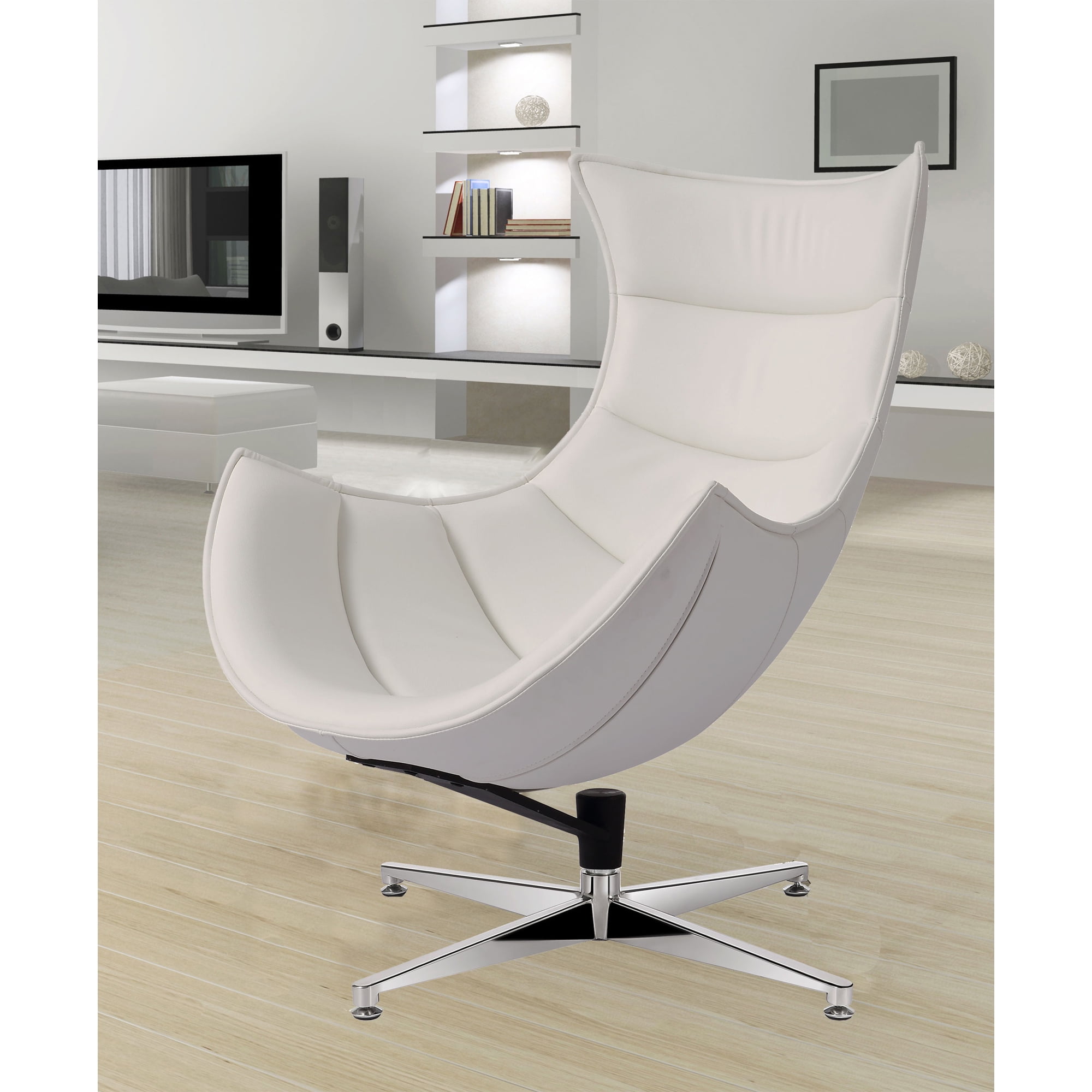 White LeatherSoft Armless Swivel Cocoon Chair
