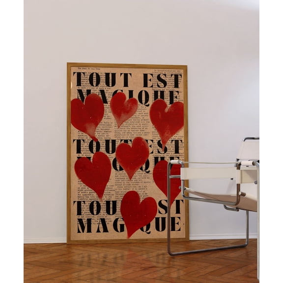 Retro Love 70s French Quote Art, Unframed Paper Poster 16x20in