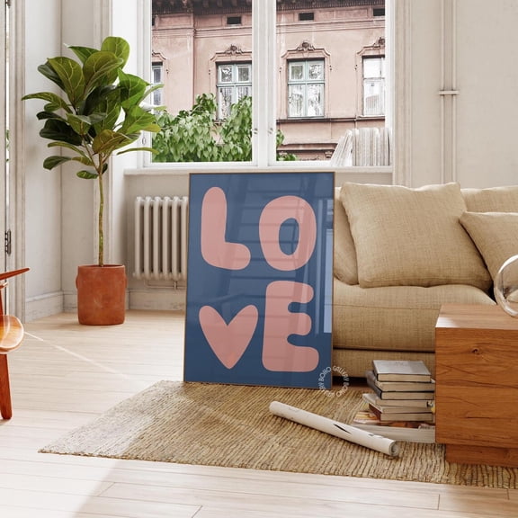 Retro Love Art Print Pink Blue Typography Print, Unframed Paper Poster 8x10in