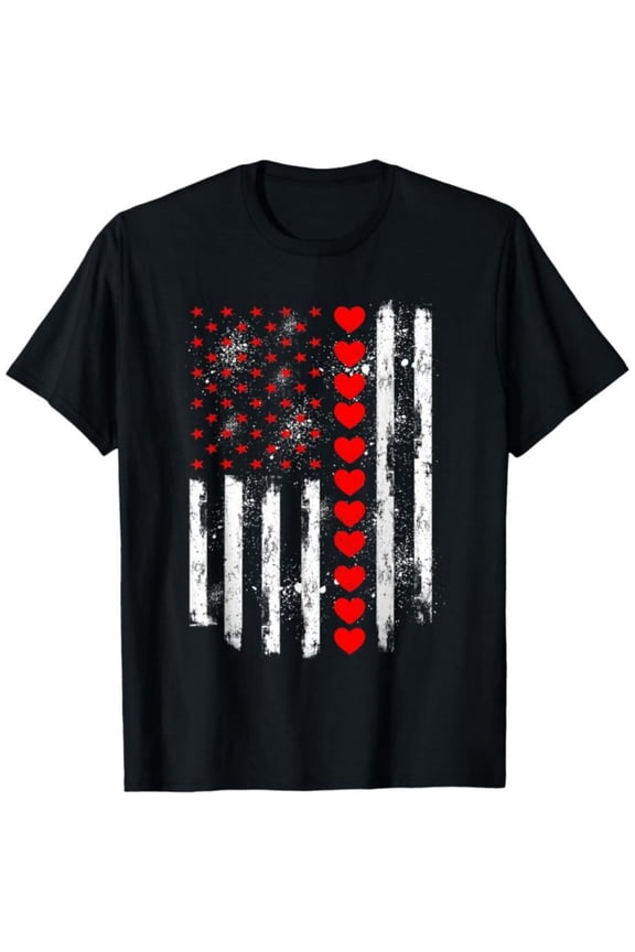 Retro Love Heart Graphic USA American Flag Valentine Men T-Shirt, Valentine's Gift for Men, 180gsm, 100% Cotton