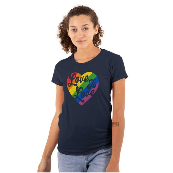 Retro Love Is Love Gay Pride Rainbow Womens Slim Fit Graphic Tee Brisco Brands S