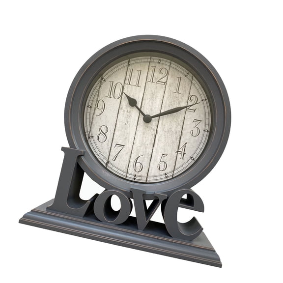 Retro Love Letter Quiet Movement Mantels Clock for Easy Time Checking Table Clock Operated Round Desk Clock