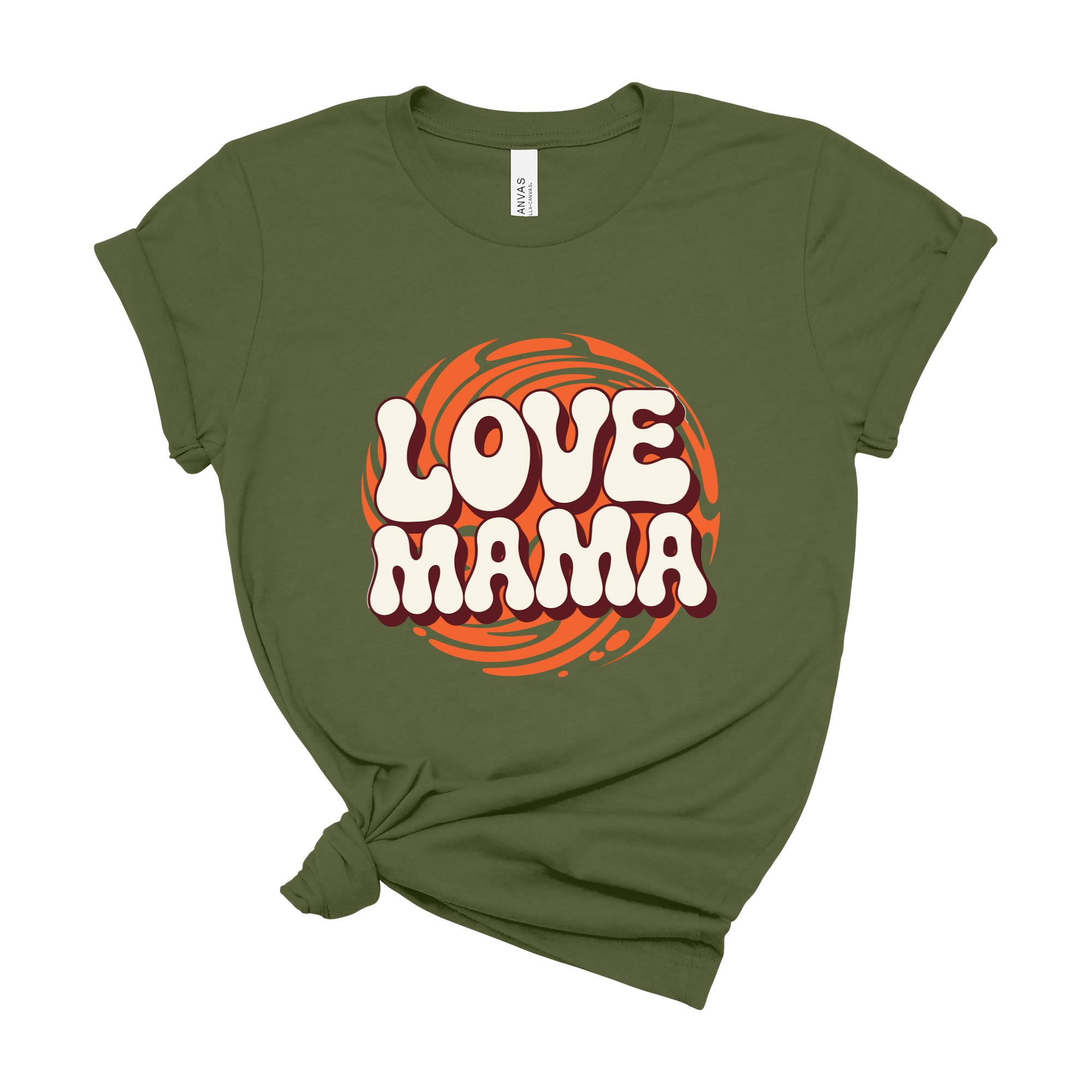 Retro Love Mama Womens Graphic Tee Mom Shirt Novelty Top Casual