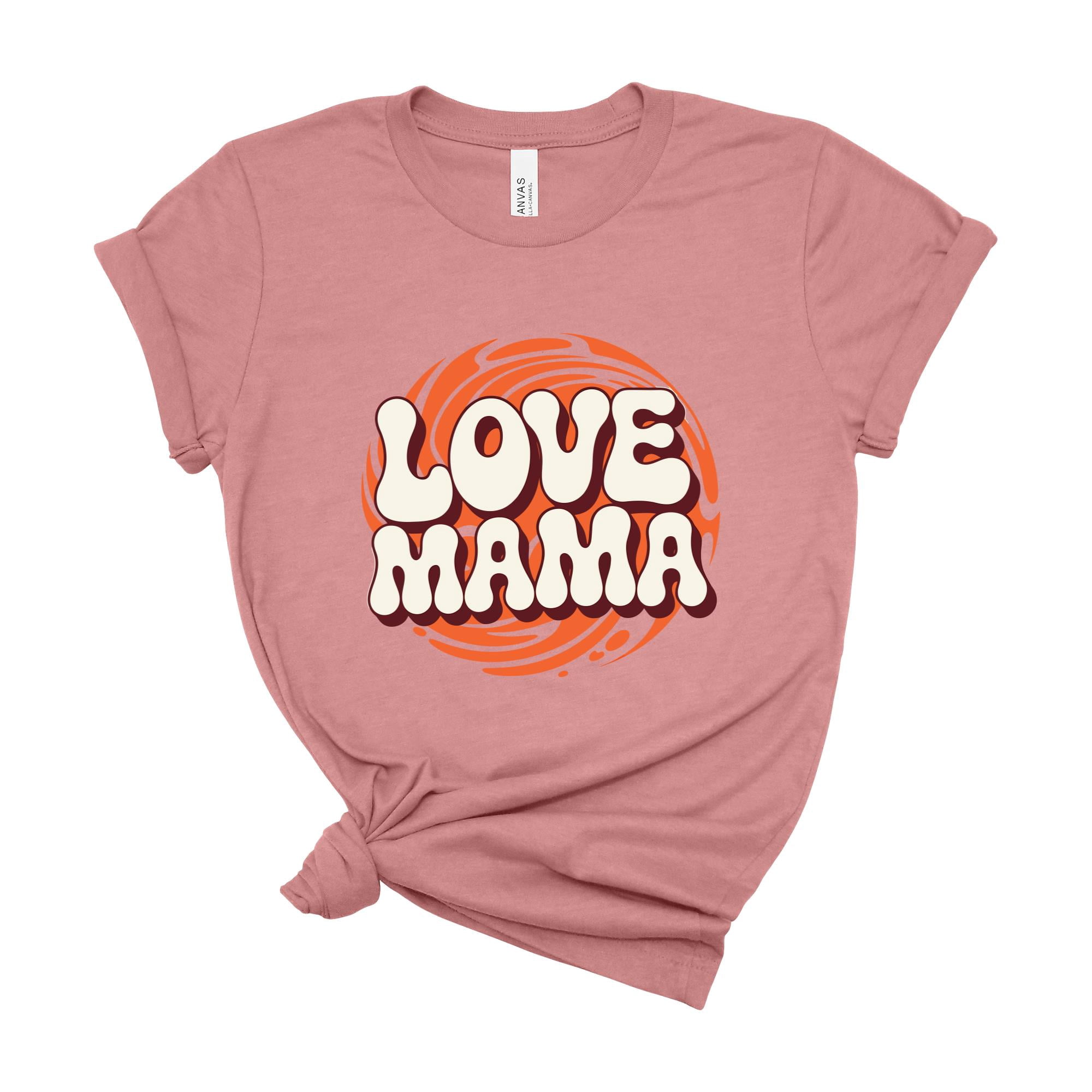 Retro Love Mama Womens Graphic Tee Mom Shirt Novelty Top Casual