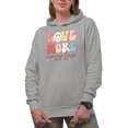 thumbnail image 1 of Retro Love More Worry Less, Groovy Text, Valentine's Day Gift, Heather Grey Hooded Sweatshirt or Hoodie, Large, 1 of 5