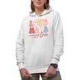 thumbnail image 1 of Retro Love More Worry Less, Groovy Text, Valentine's Day Gift, White Hooded Sweatshirt or Hoodie, XL, 1 of 5