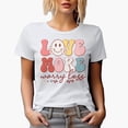thumbnail image 1 of Retro Love More Worry Less, Groovy Text, Valentine's Day Gift, White T-Shirt, Small, 1 of 5