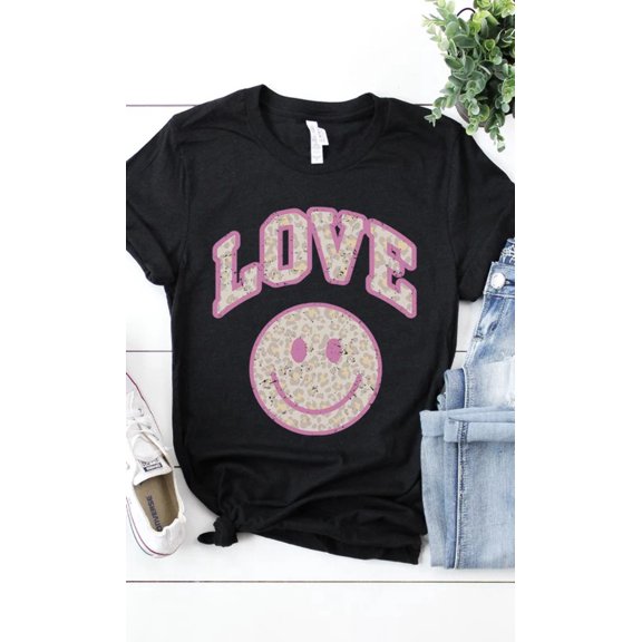 Retro Love Smiley Face Graphic Tee T-Shirt PLUS