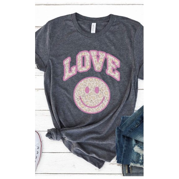 Retro Love Smiley Face Graphic Tee T-Shirt PLUS