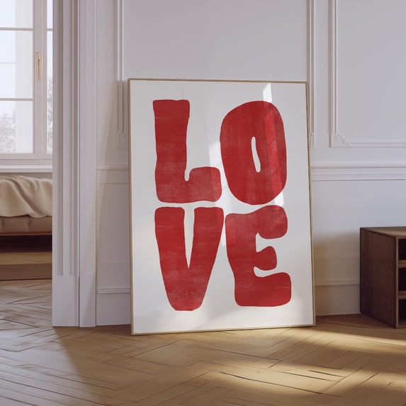 Retro Love Typography Red Neutral Poster, Stretched Size 8x12