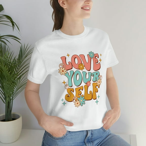 Retro Love Yourself Positive Affirmation Unisex Graphic Short Sleeve Tee