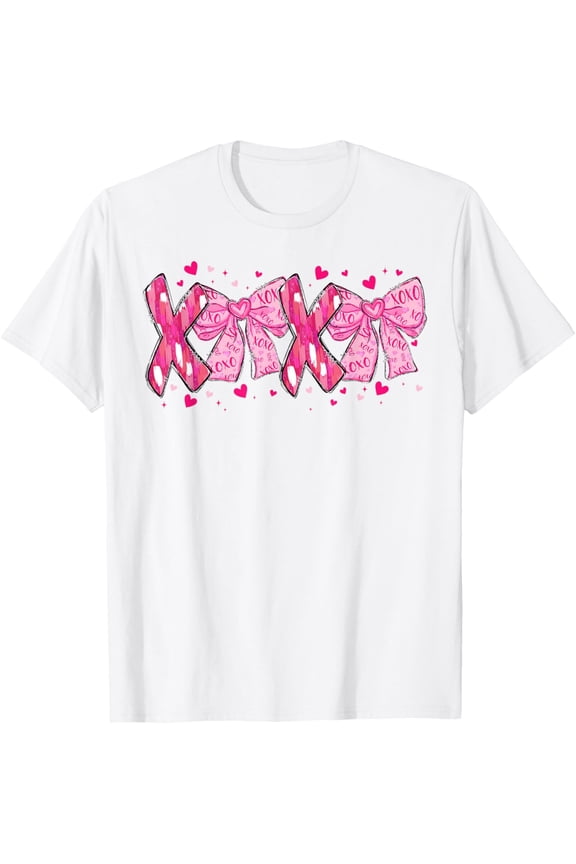 Retro Love's Day XOXO Hearts Coquette Bow Women Girls T-Shirt