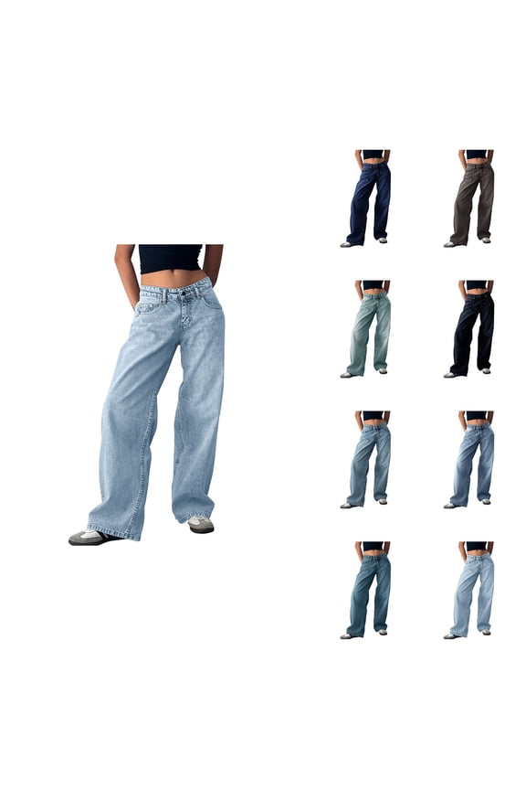 Retro Low Waist Loose Straight Leg Jeans for Women Y2K Hop Street Fashion Washed Wide Leg Denim Pants, Gothic Casual Autumn Non-Elastic Denim Overalls