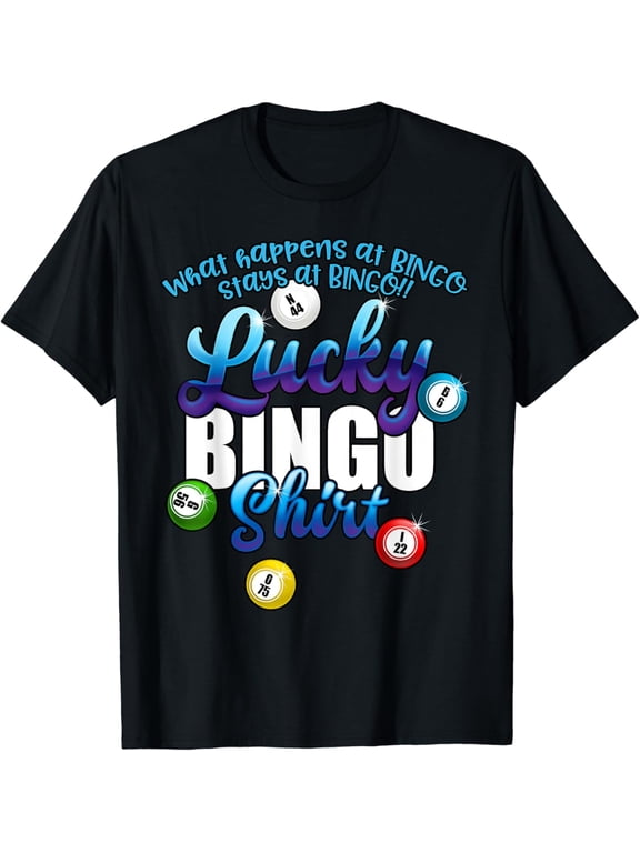 Retro Lucky Bingo Shirt Funny Game Night Graphic Tee for Men and Women What Happens at Bingo Stays at Bingo Cute Gambling Hobby Apparel