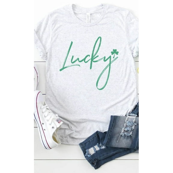 Retro Lucky Script Shamrock Graphic Tee T-Shirt PLUS