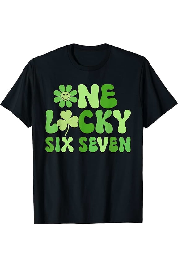 Retro Lucky Shamrock Six Seven Graphic Unisex Casual Short Sleeve T-Shirt