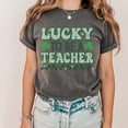 thumbnail image 1 of Retro Lucky Teacher St. Patrick's Day Comfort Colors Shirt, Shamrock St. Patty's Day T-shirt, St. Patrick's Day Graphic Shirt Design (Colors:Pepper; Sizes:M;), 1 of 2