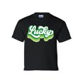 thumbnail image 1 of Retro Lucky Youth Kids St. Patricks Day Shamrock Short Sleeve T-shirt Graphic Tee-Black-small, 1 of 4