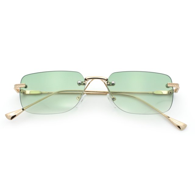 Retro Luxe Rimless Rectangle Metal Frame 90s Fashion Sunglasses Gold - Green