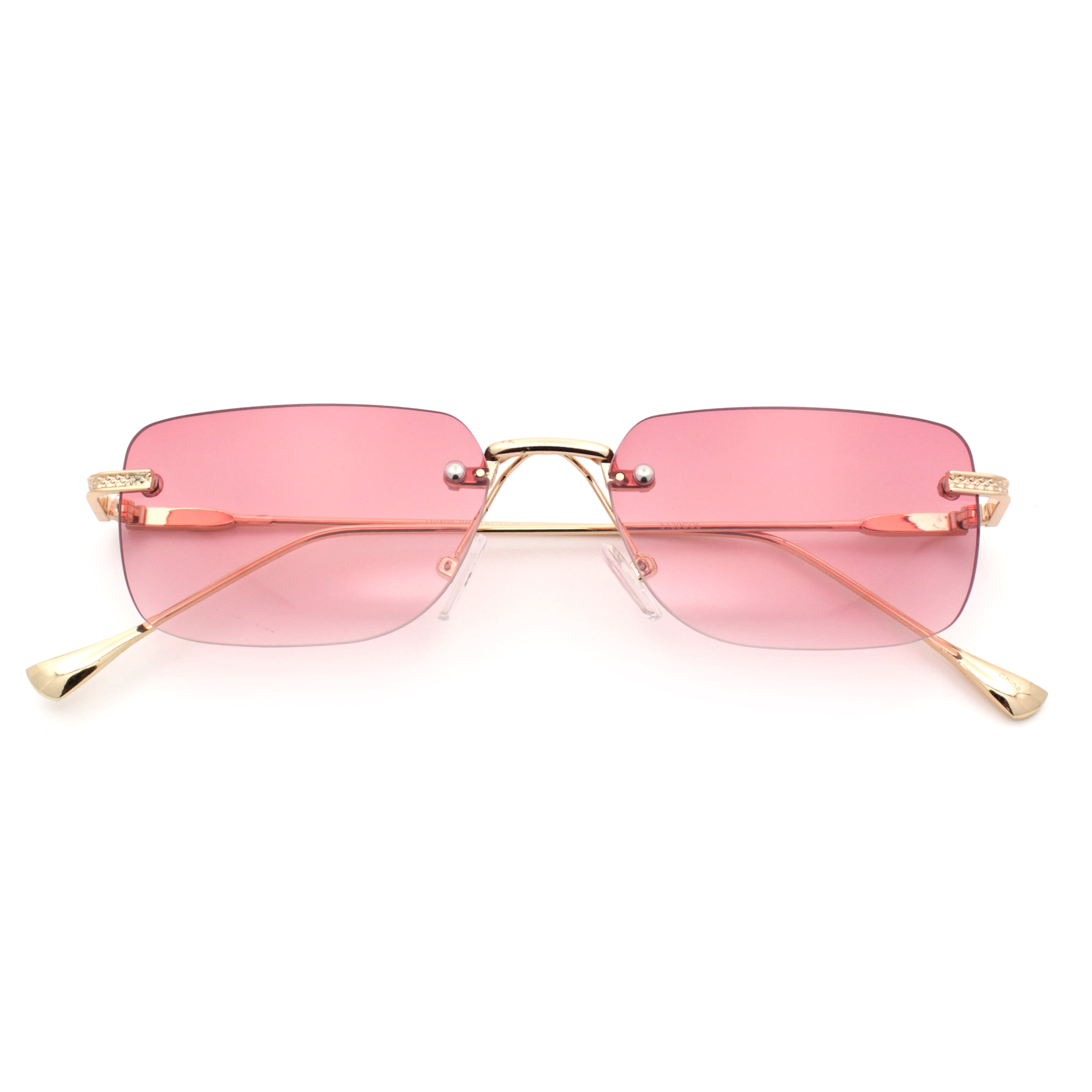 Pink Rimless Square Sunglasses with Gold Accents Men Sunglasses Rimless Hip Hop Shades Square Retro Pink Gold  main image 3