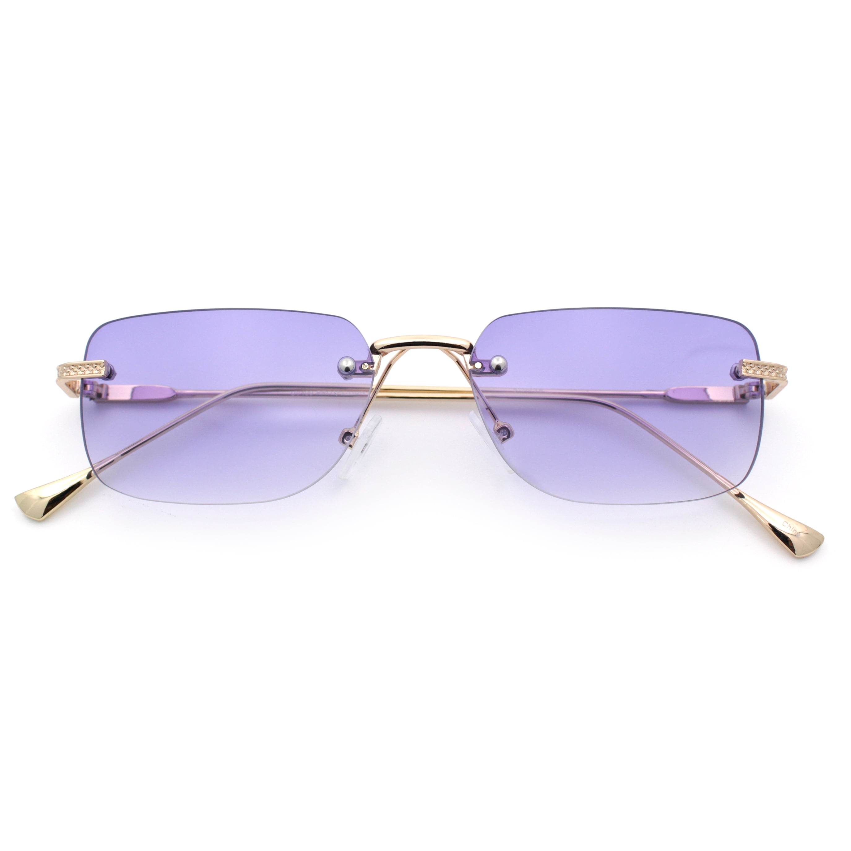 Style Luxe Rimless Rectangular Retro Luxe Rimless Rectangle Metal Frame 90s Fashion Sunglasses Gold ...