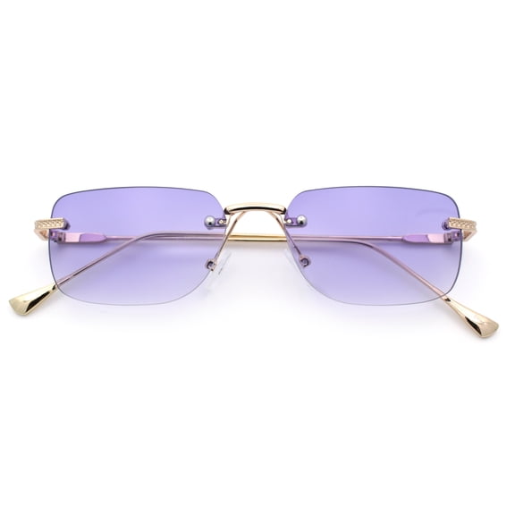 Retro Luxe Rimless Rectangle Metal Frame 90s Fashion Sunglasses Gold - Purple