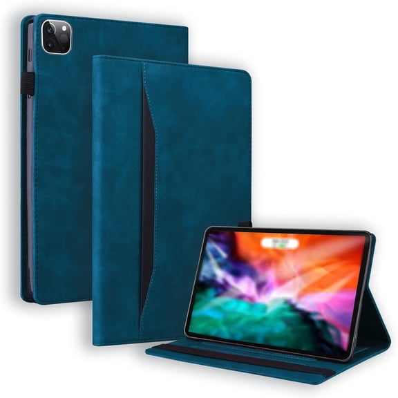 Retro Luxury Comfortable Leather Tablet Case with Holder Card Slot for iPad Air 1 2 3 4 5 Pro 11 12.9 inch Multi-Angle Viewing Stand Shockproof Shell(Blue,Pro 11 2018)
