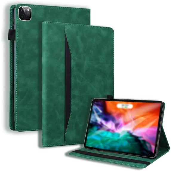 Retro Luxury Comfortable Leather Tablet Case with Holder Card Slot for iPad Air 1 2 3 4 5 Pro 11 12.9 inch Multi-Angle Viewing Stand Shockproof Shell(Green,Pro 11 2020)