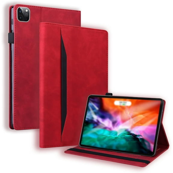Retro Luxury Comfortable Leather Tablet Case with Holder Card Slot for iPad Air 1 2 3 4 5 Pro 11 12.9 inch Multi-Angle Viewing Stand Shockproof Shell(Red,Air 3)