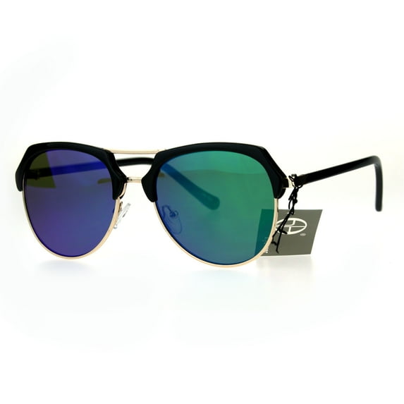 Retro Luxury Half Rim Aviator Designer Fashion Sunglasses Black Teal