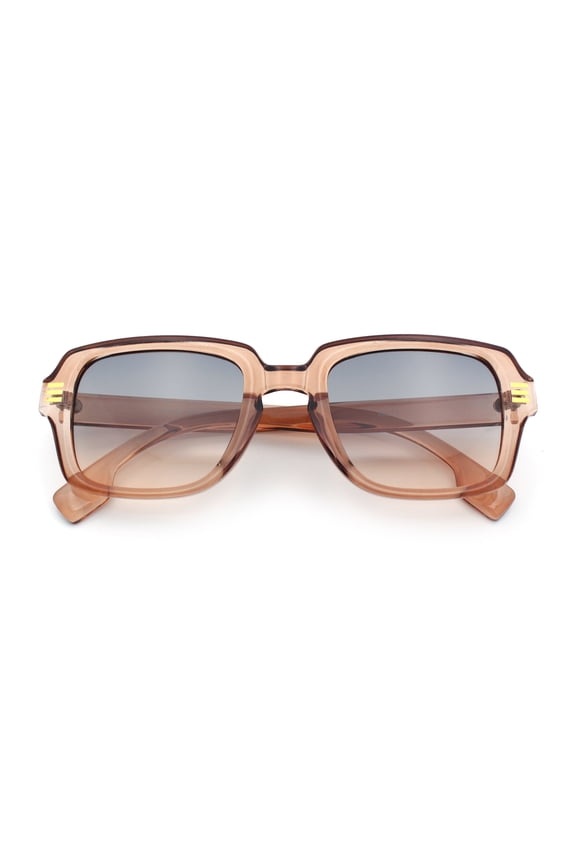 Retro Luxury Keyhole Hipster Horn Rim Plastic Rectangle Sunglasses Peach - Black Beige