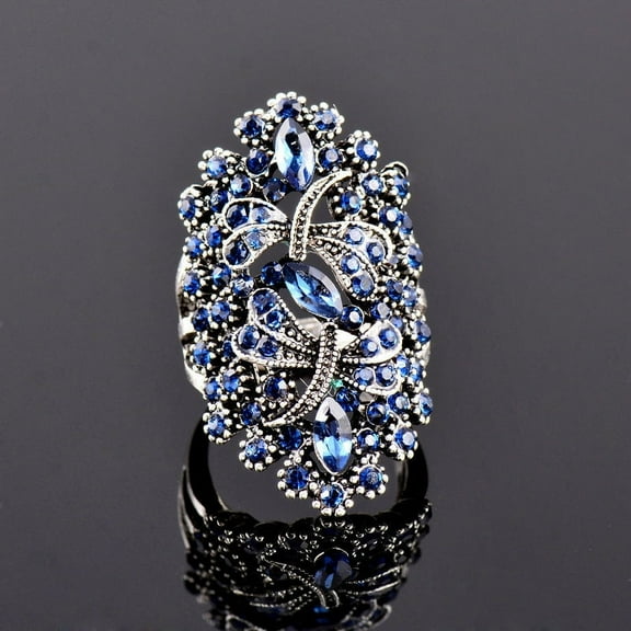 Womens Geometric Ring with Zircon Stone Hollow Alloy Electroplated Fashion Jewelry Ins Statement Ring Antique Silver Blue Diamond Gun Black Red Diamond