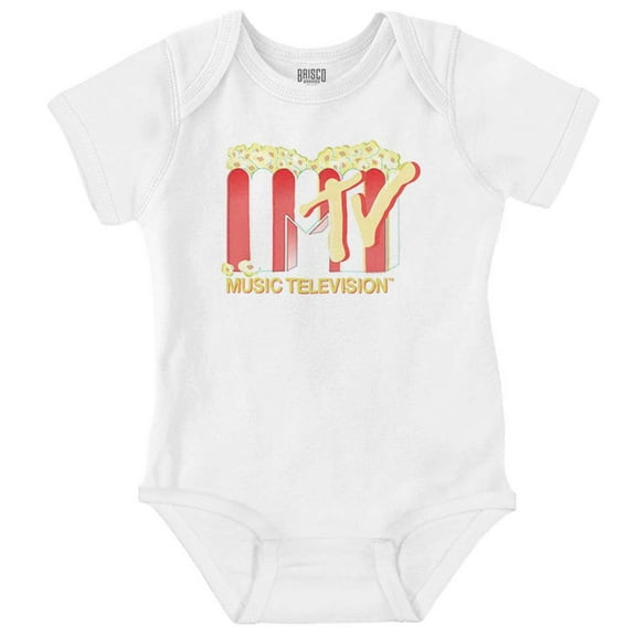 Retro MTV Buttered Popcorn Logo Romper Boys or Girls Infant Baby Brisco Brands NB