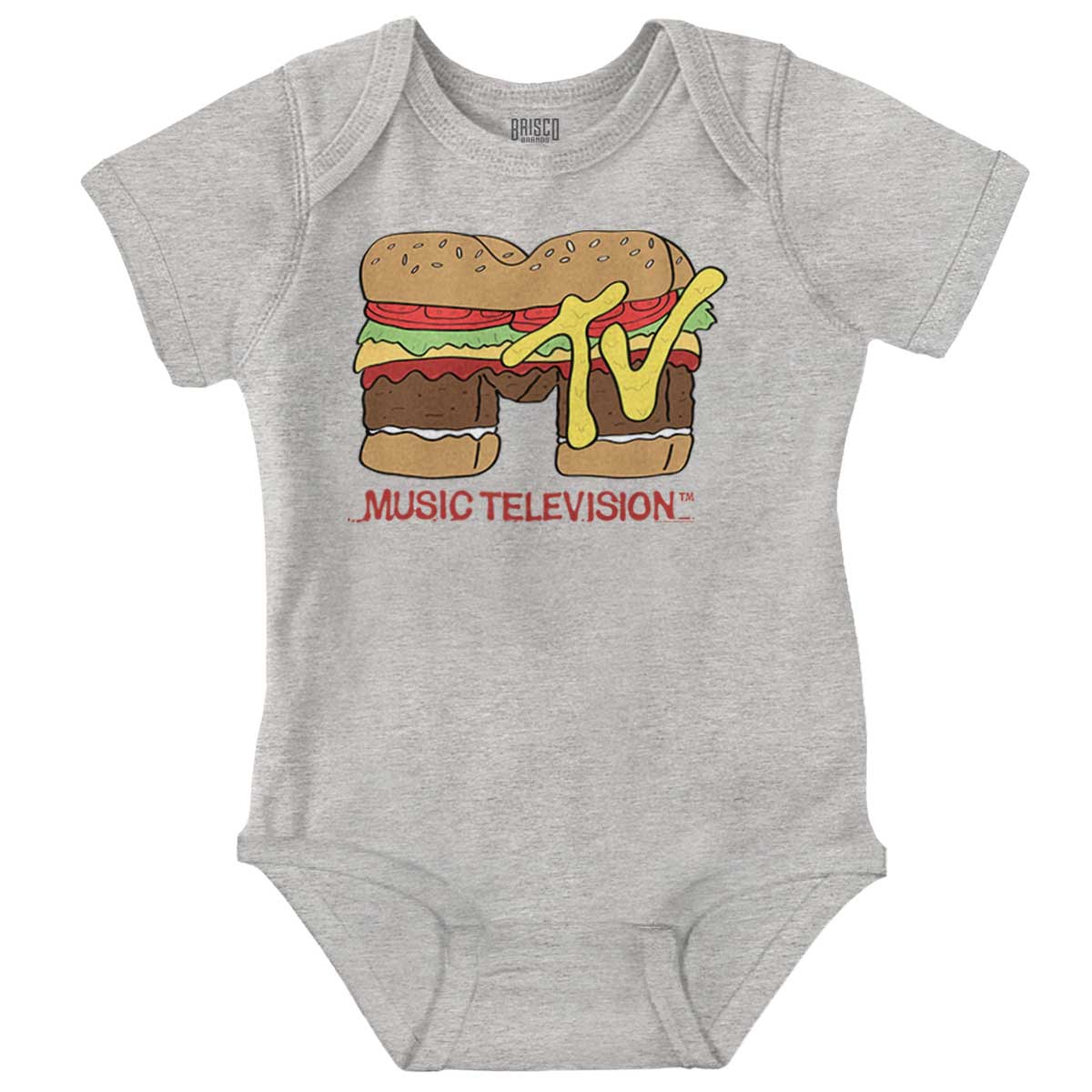 Retro MTV Cheese Burger Food Logo Romper Boys or Girls Infant Baby Brisco Brands 12M