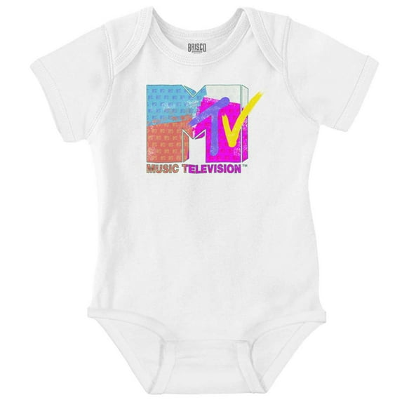 Retro MTV Color Block Stamps Logo Romper Boys or Girls Infant Baby Brisco Brands NB