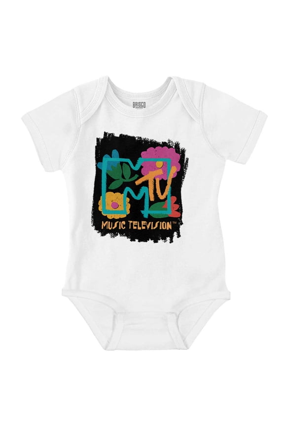 Retro MTV Colorful Chalk Flowers Logo Romper Boys or Girls Infant Baby Brisco Brands 12M
