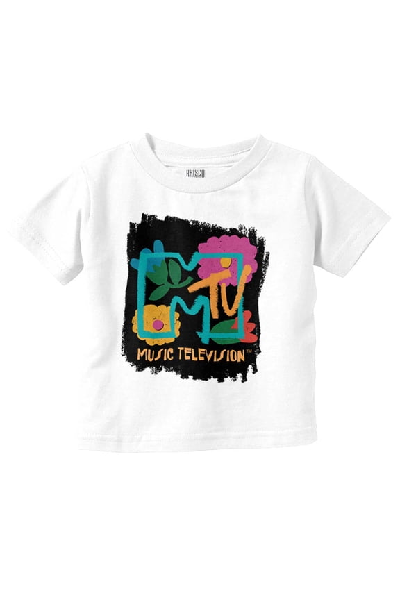 Retro MTV Colorful Chalk Flowers Logo Toddler Boy Girl T Shirt Infant Toddler Brisco Brands 24M