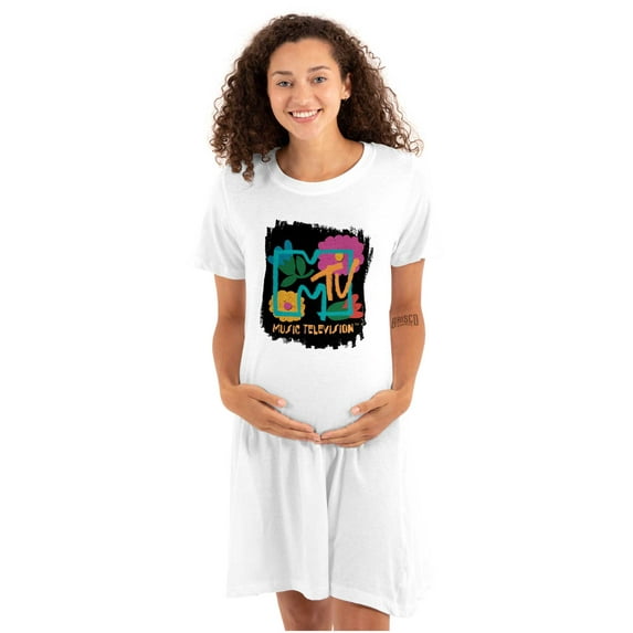 Retro MTV Colorful Chalk Flowers Logo Women's Maternity Dress Brisco Brands M