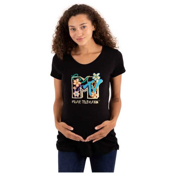 Retro MTV Colorful Flowers Logo Women's Maternity T Shirt Tee Brisco Brands S