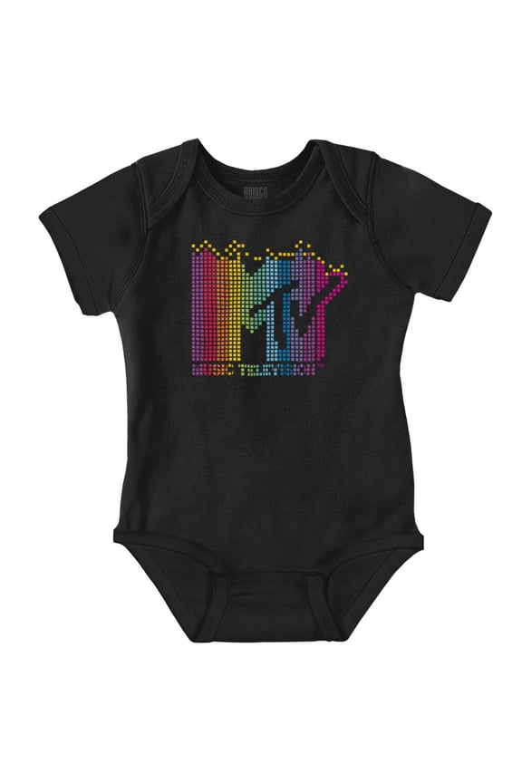 Retro MTV Colorful Pixel Art Logo Romper Boys or Girls Infant Baby Brisco Brands 24M
