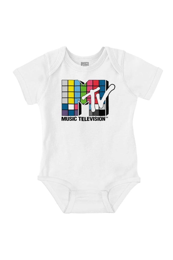 Retro MTV Colorful Squares Logo Romper Boys or Girls Infant Baby Brisco Brands 18M