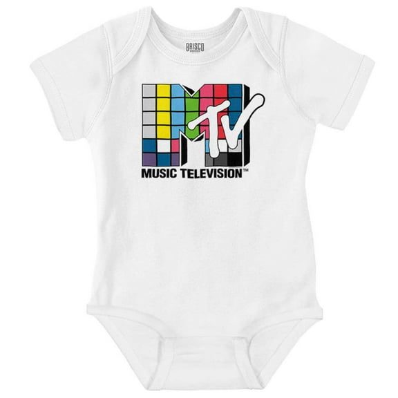 Retro MTV Colorful Squares Logo Romper Boys or Girls Infant Baby Brisco Brands NB