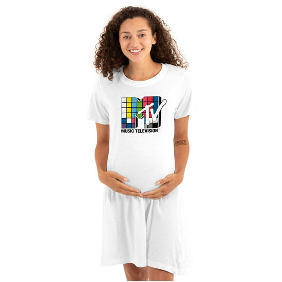 Retro MTV Colorful Squares Logo Women's Maternity Dress Brisco Brands M